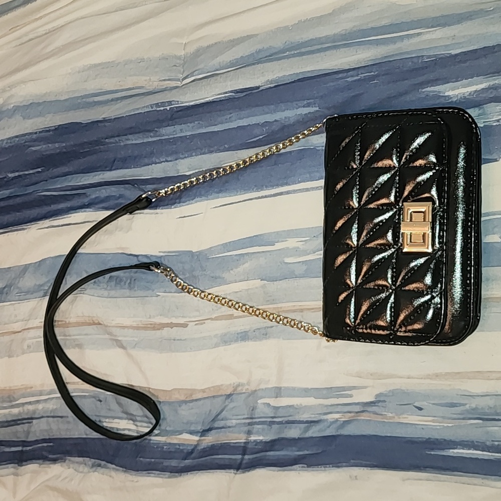 Aldo Black and Gold Quilted Crossbody Purse